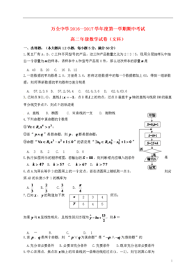 河北張家口市萬全縣萬全中學(xué)2016-2017學(xué)年高二數(shù)學(xué)上學(xué)期期中試題 文.doc